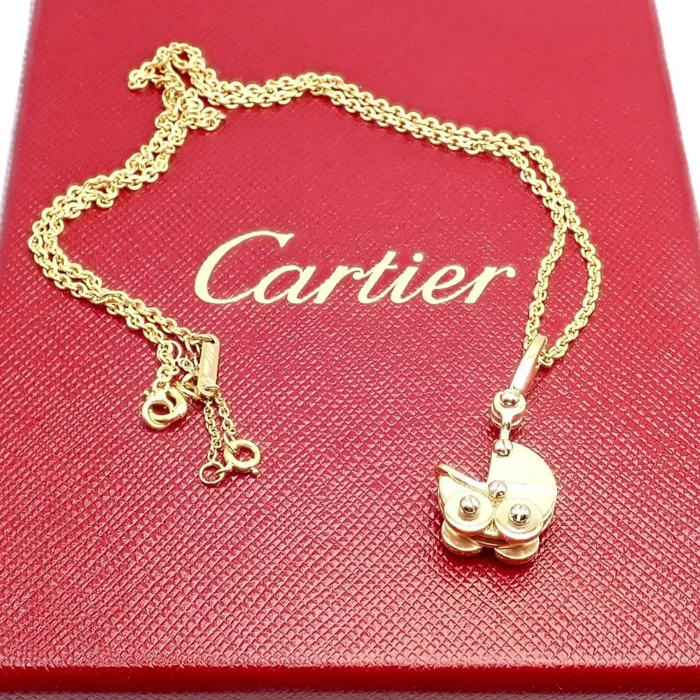 Authentic! Cartier 18k Yellow Gold Baby Carriage Stroller Charm Pendant Necklace